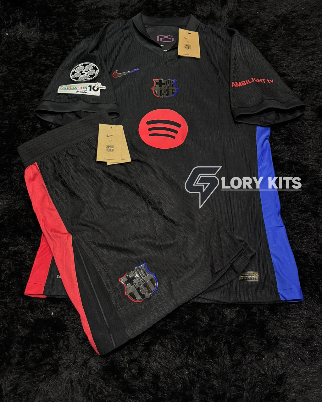 FULL KIT OF BARCELONA AWAY BLACK KIT 24/25 UCL VERSION